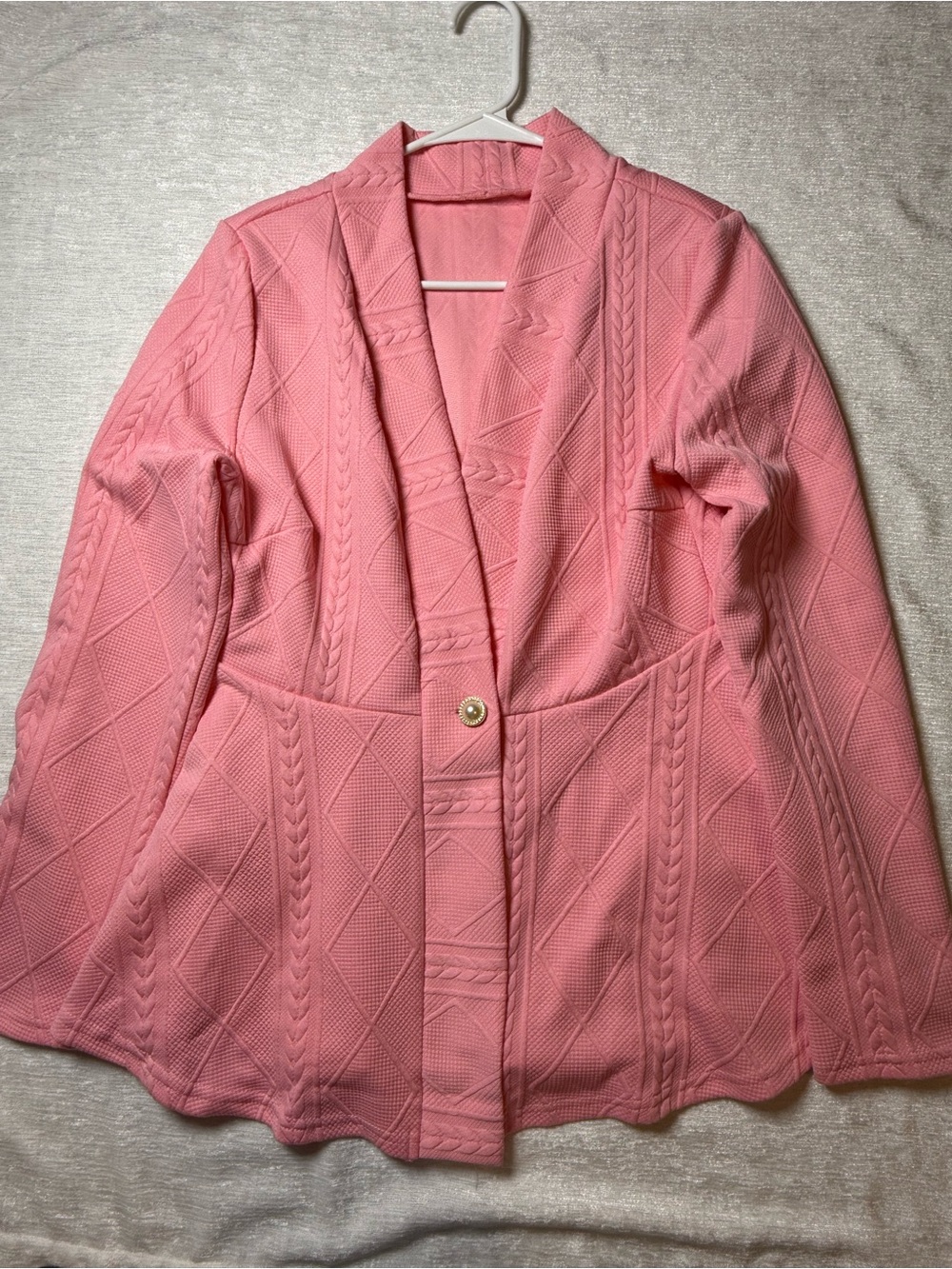 SHEIN Pink Knit Textured Single-Button Blazer